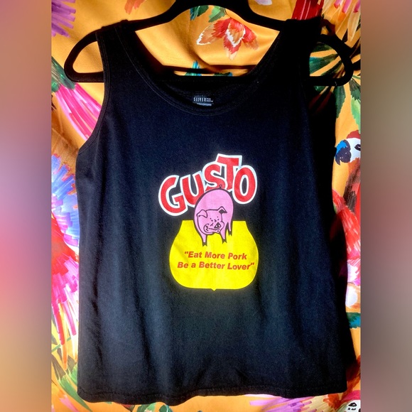 Vintage Eat More Pork Be A Better Lover Black Tank Top Size M - Picture 4 of 6
